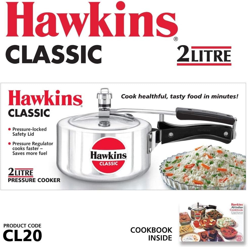 Hawkins Classic Aluminium Inner Lid Pressure Cooker, 2 Litre, Silver (CL20)